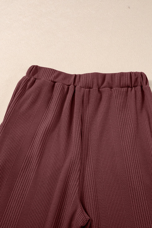 Solid Color Ribbed Ruffle Tank Top and Pants Set